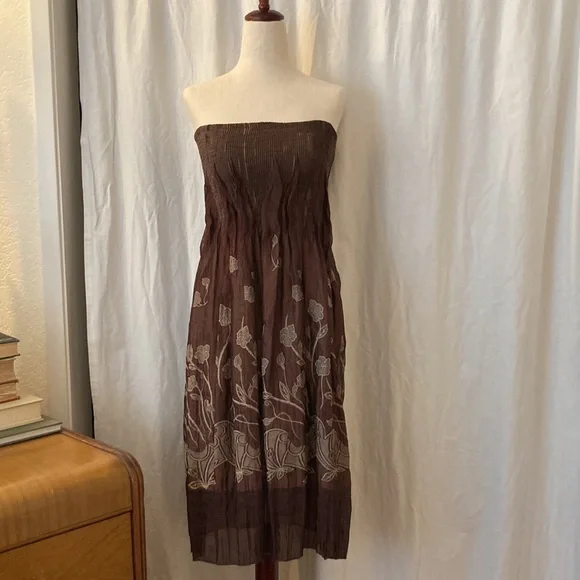 Lapis Boho sheer maxi skirt, chocolate brown and cream floral design, size Small - Picture 6 of 13
